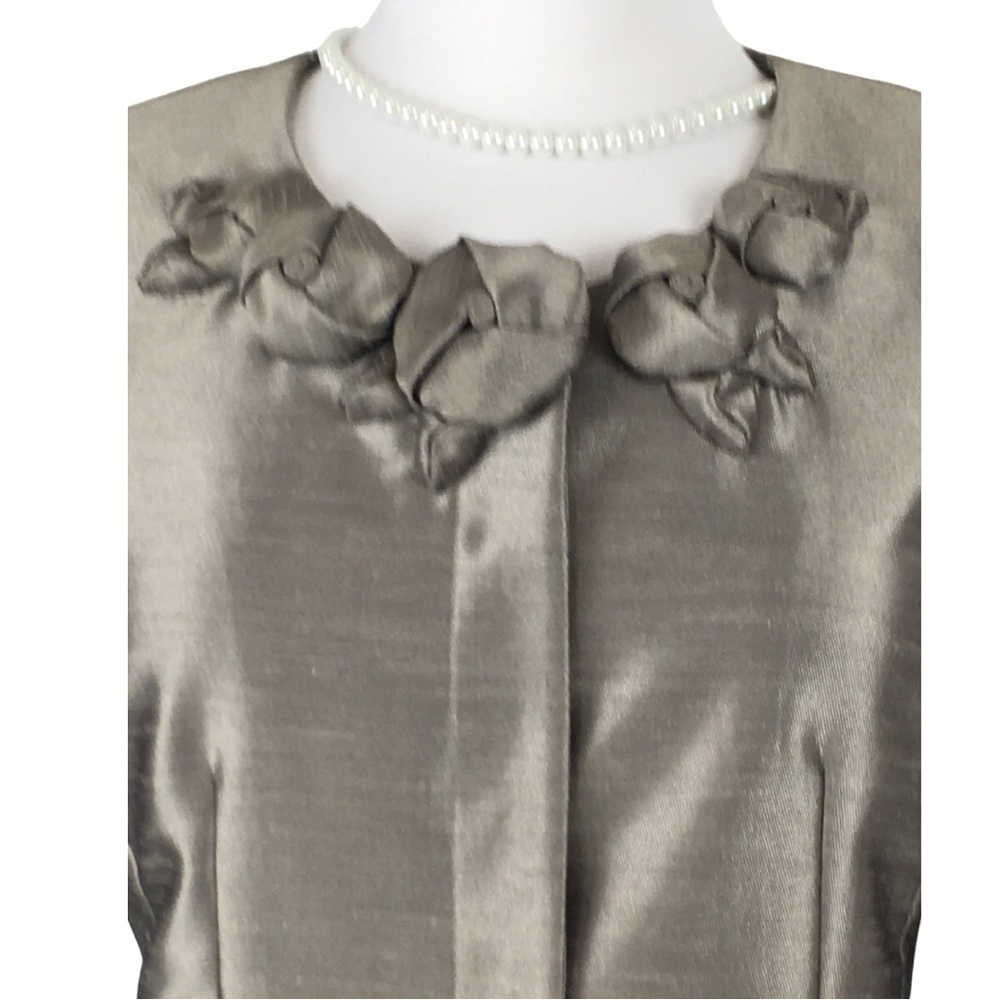 Kasper 2 Piece Gold Champagne 3/4 Sleeve A-line Skirt Blazer Petite Set size 8 - Picture 5 of 16